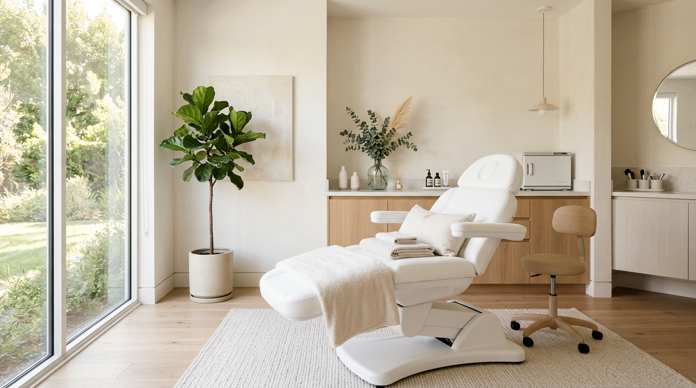 Bright, modern med spa treatment room