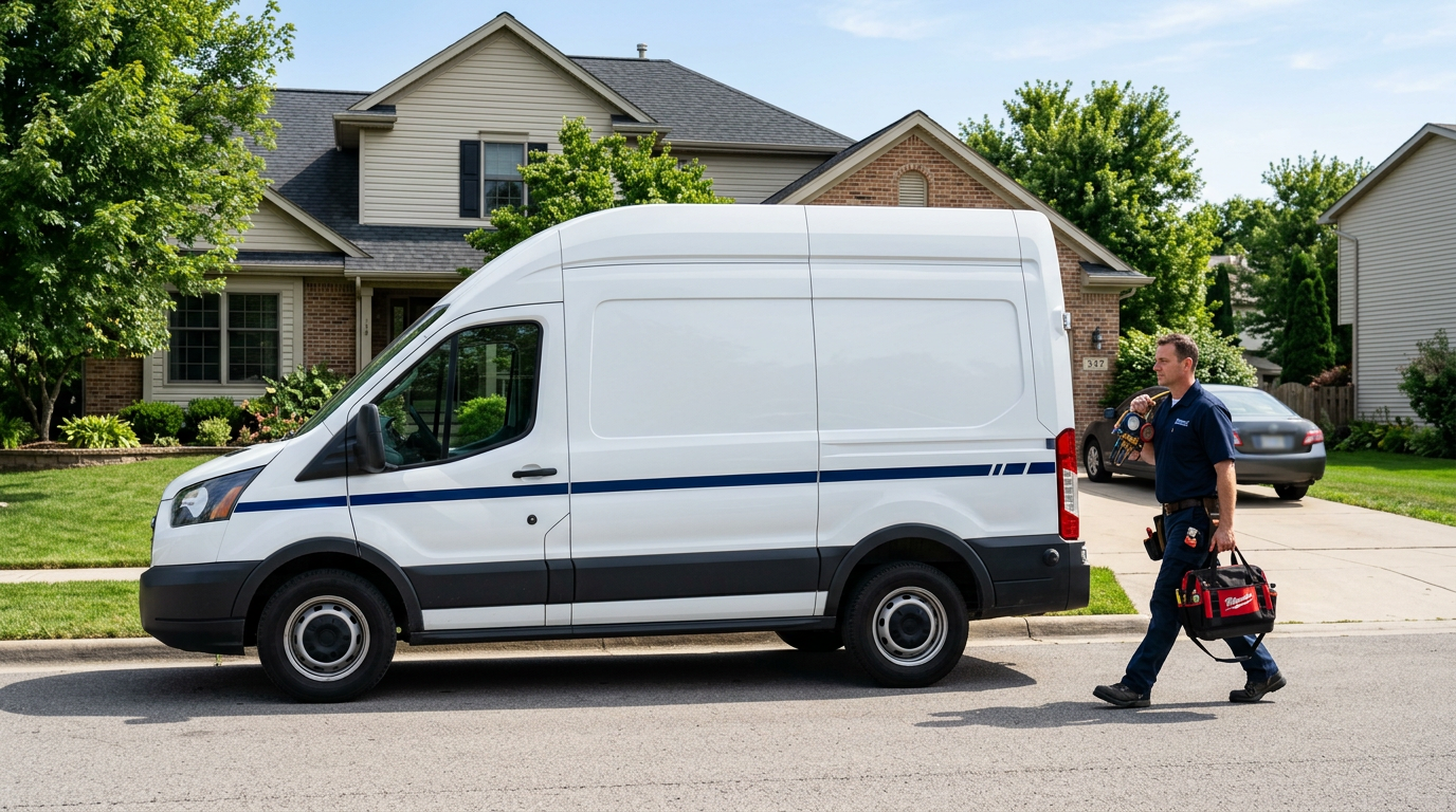 Summit HVAC branded service van parked outside a home